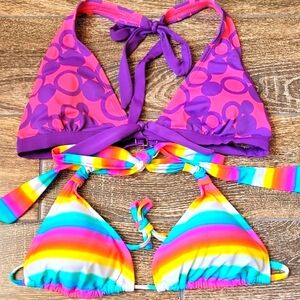 Purple Triangle Bikini with Floral Geometric Print